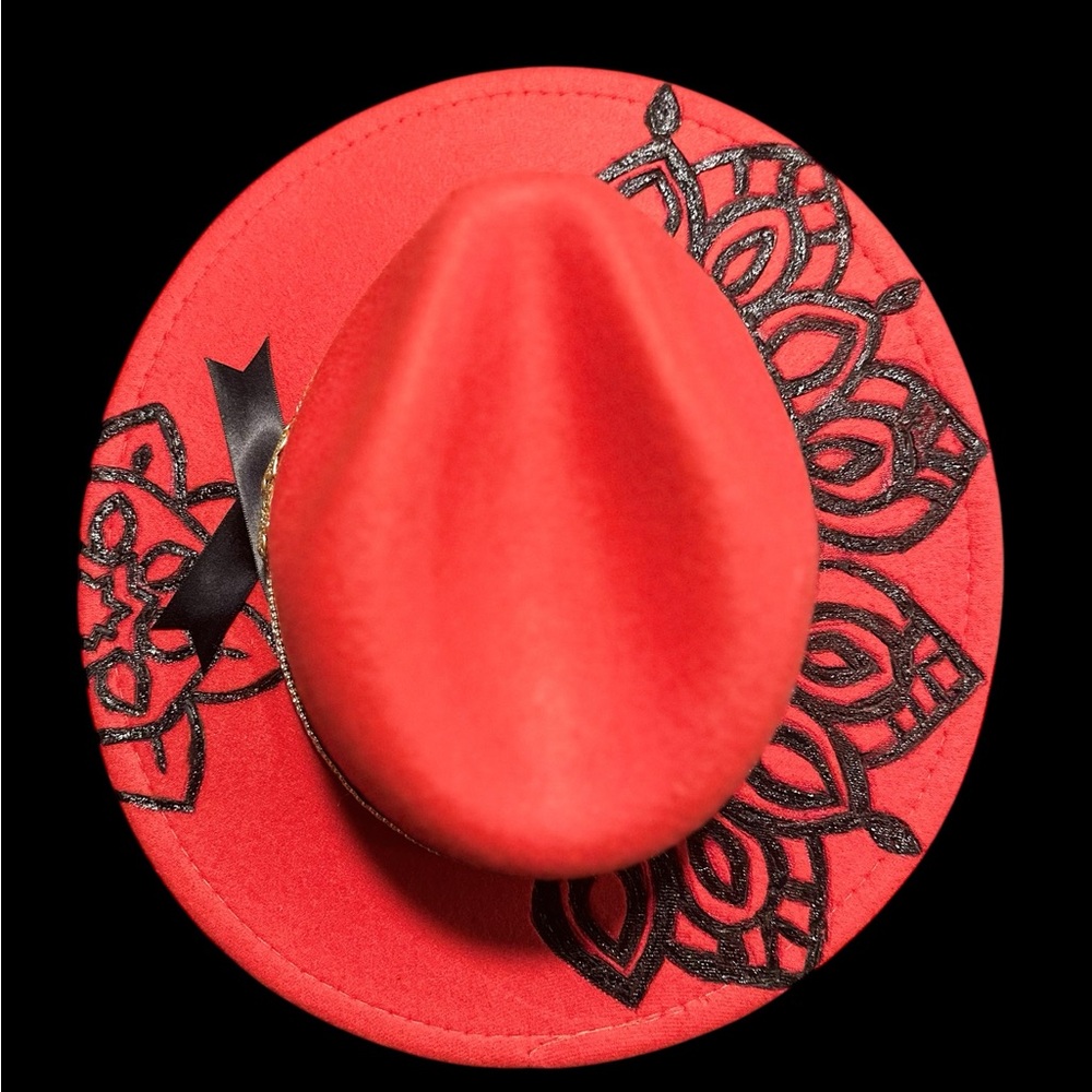 Red Fedora with Burned Designs